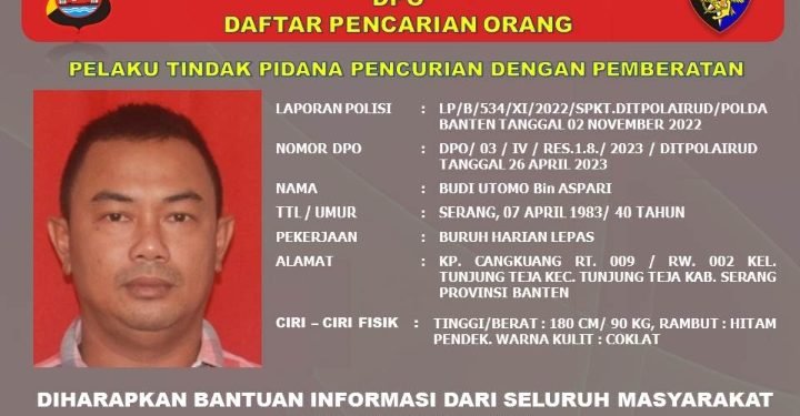 Ditpolairud Polda Banten Keluarkan DPO, Begini Kasus dan Ciri-Cirinya