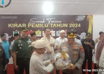 Kapolres Lebak dan Forkopimda Kab. Lebak menghadiri kegiatan serah terima Kirab Pemilu 2024 tingkat Kab. Lebak