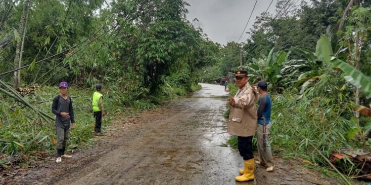 Kapolsek Cimarga Polres Lebak Laksanakan Pengaturan Lalu Lintas Di Akses Jalan Yang Terdampak Banjir